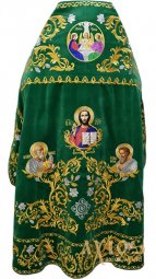 Облачение иерейское, зеленый бархат, вышитая икона Троицы, иконы Святых - фото