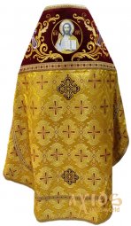 Облачение иерейское, плечи вышитые на бордовом бархате, основная ткань - парча (пасхальный крест), вышитая икона - фото