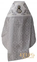 Облачение иерейское, комбинированное, белая парча, ткань "византийский крест" - фото