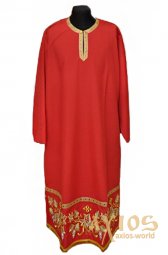 Подризник красного цвета, с вышивкой «Виноград», ткань мокрый шёлк - фото